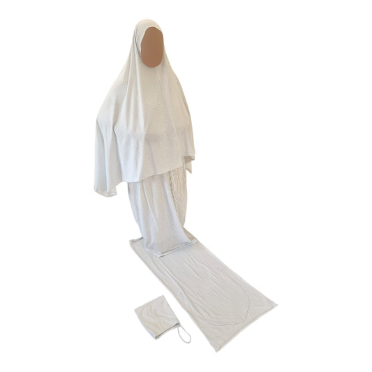 Prayer Dress Set with Mat for Women | Off White & Blue | 100% Cotton | Handmade | Lightweight | Portable