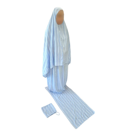 Prayer Dress Set with Mat for Women | Blue & White | 100% Cotton | Handmade | Lightweight | Portable