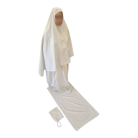 Prayer Dress Set with Mat for Women | Off White | 100% Cotton | Handmade | Lightweight | Portable