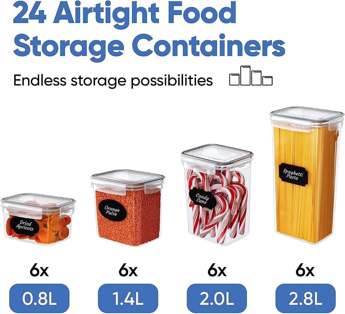 Airtight Food Storage Containers w/ Lids | 24 Pc | BPA Free | Including 24 Labels, Measuring Spoon, Marker