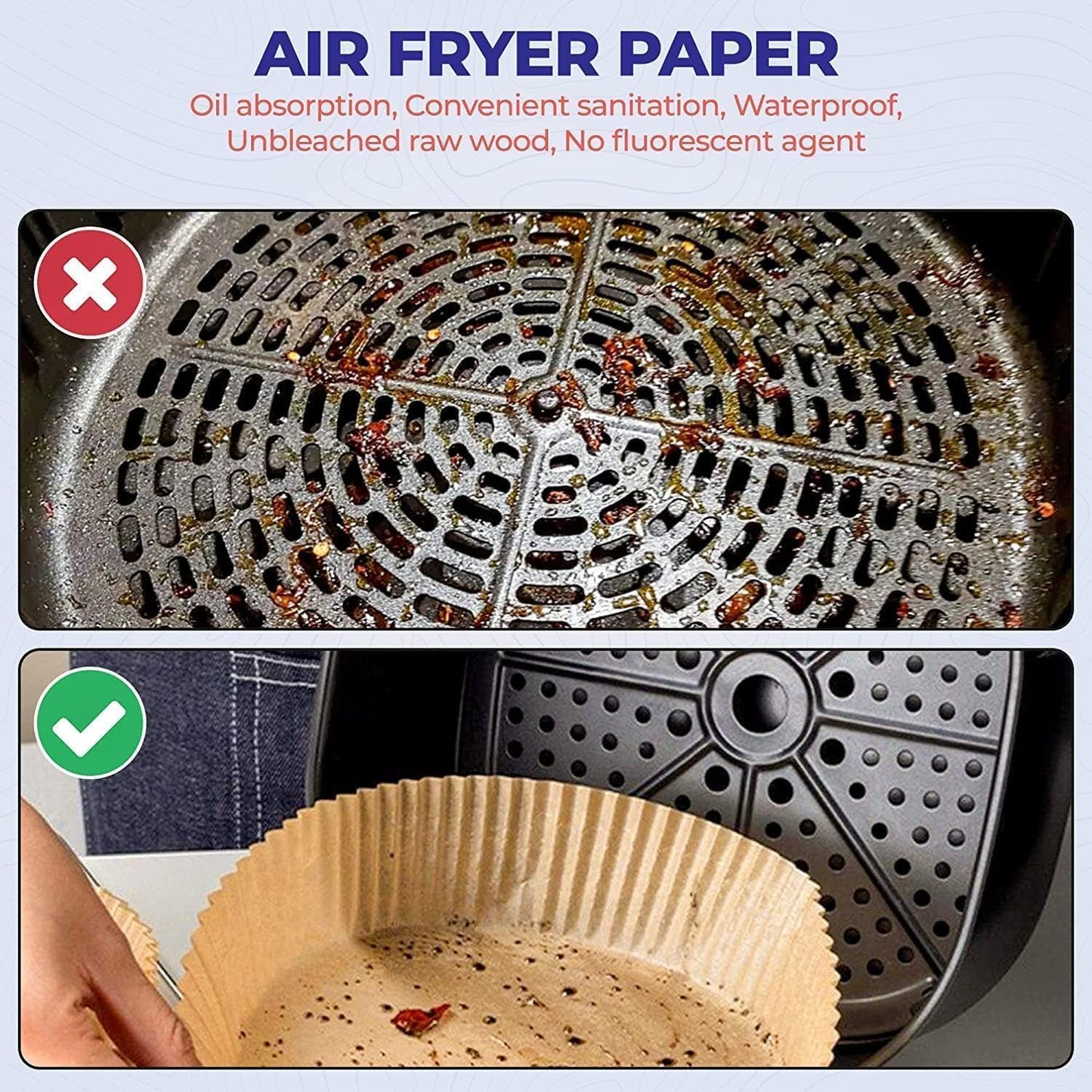 Air Fryer Round Parchment Paper Liners | 100 Pc | 20 Cm | Non Stick | Disposable