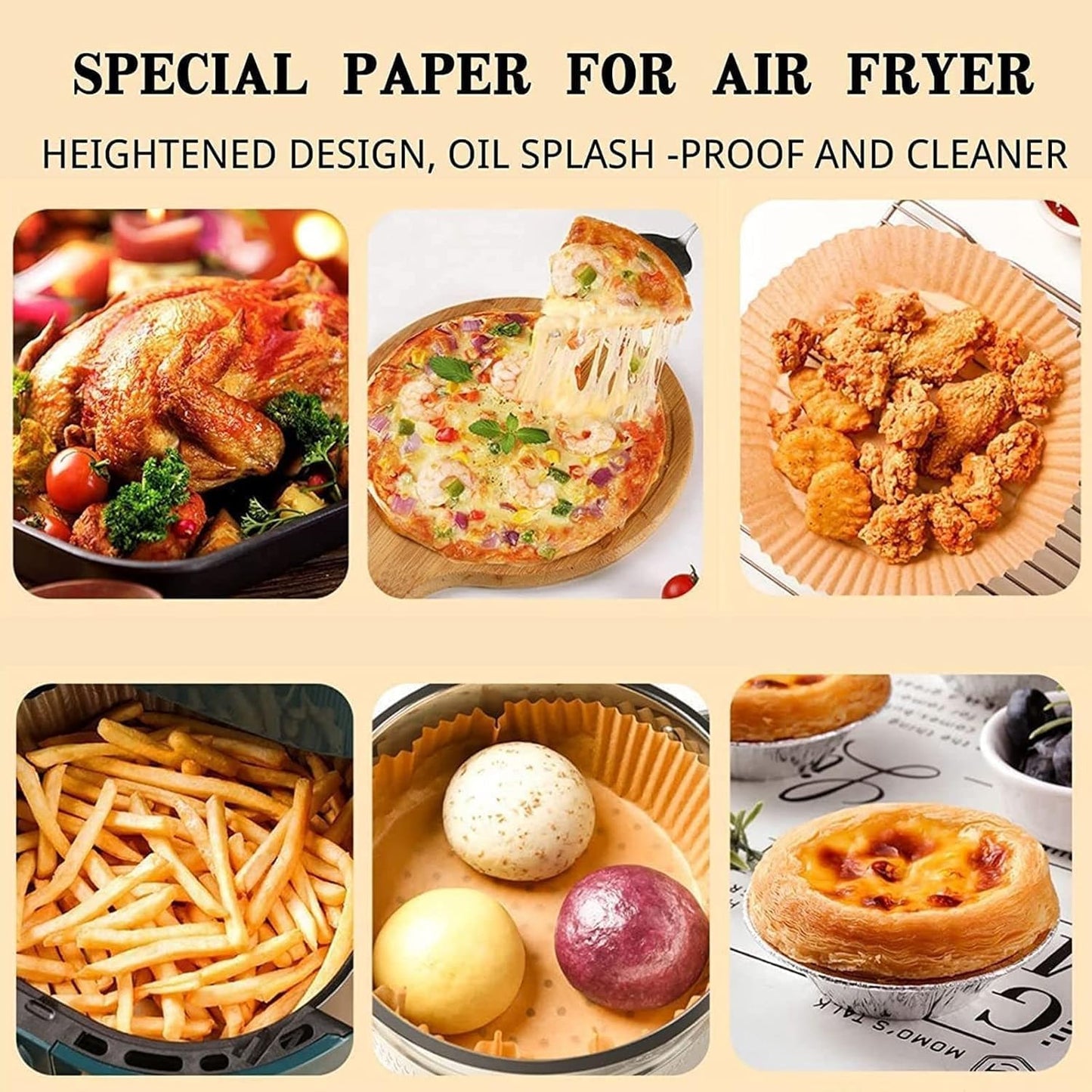 Air Fryer Round Parchment Paper Liners | 100 Pc | 20 Cm | Non Stick | Disposable