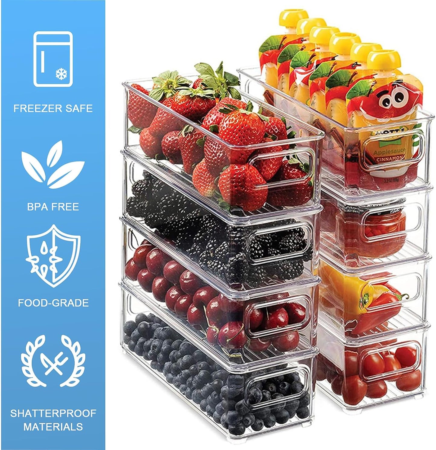 Fridge Organiser Set | 8pcs | Stackable | BPA Free | Clear Storage Organizer