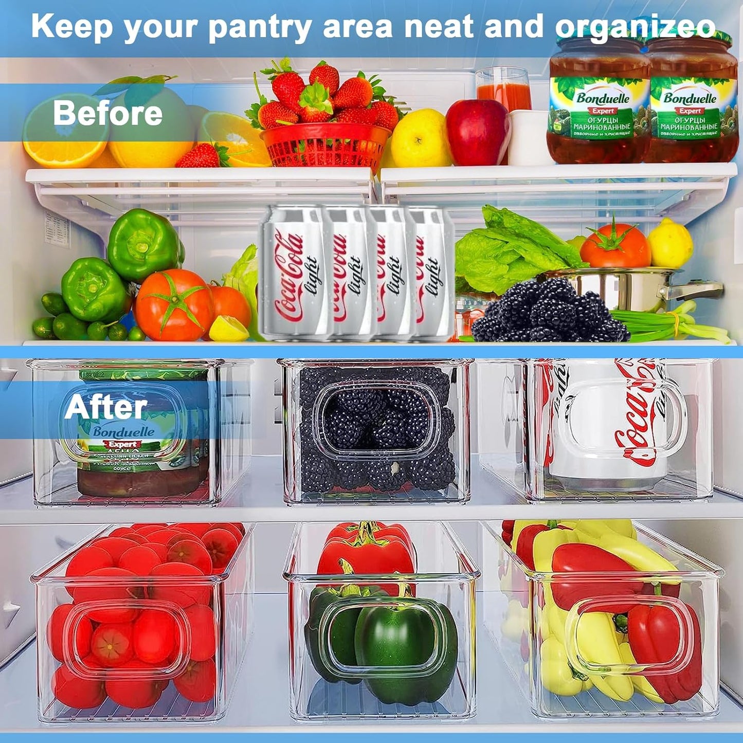 Fridge Organiser Set | 8pcs | Stackable | BPA Free | Clear Storage Organizer