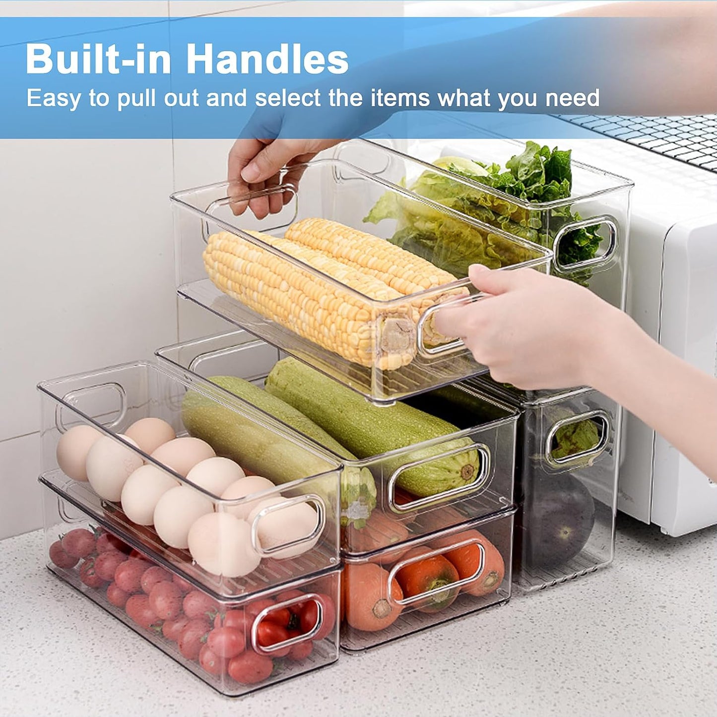 Fridge Organiser Set | 8pcs | Stackable | BPA Free | Clear Storage Organizer