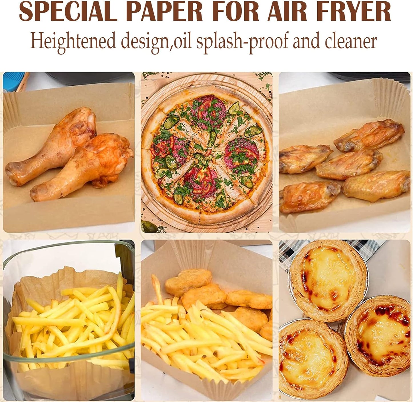 Air Fryer Square Parchment Paper Liners | 100 Pc | 20 Cm | Non Stick | Disposable